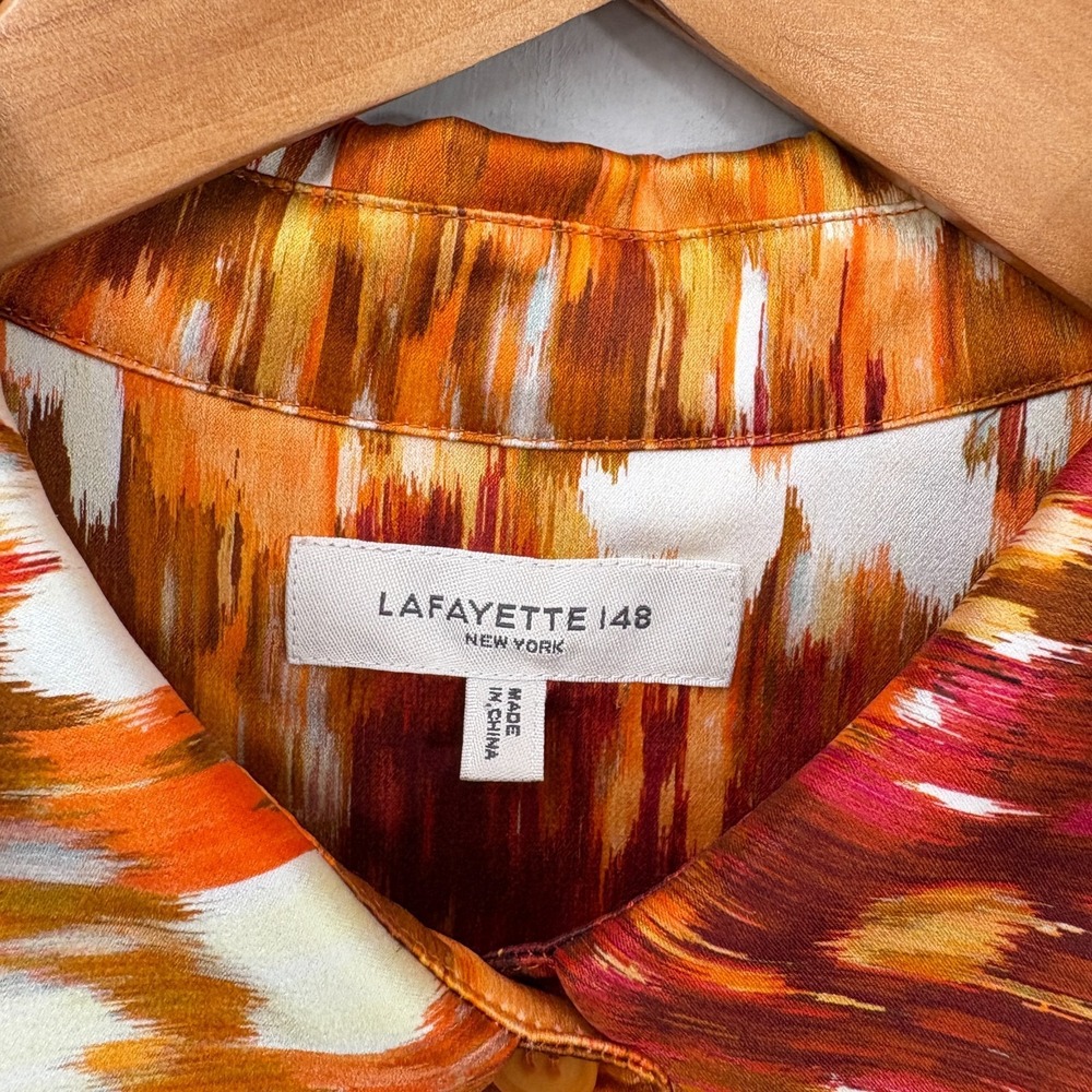 Lafayette 148 New York Scottie Blouse Shirt Women Size Medium Orange Button Up - Picture 4 of 15
